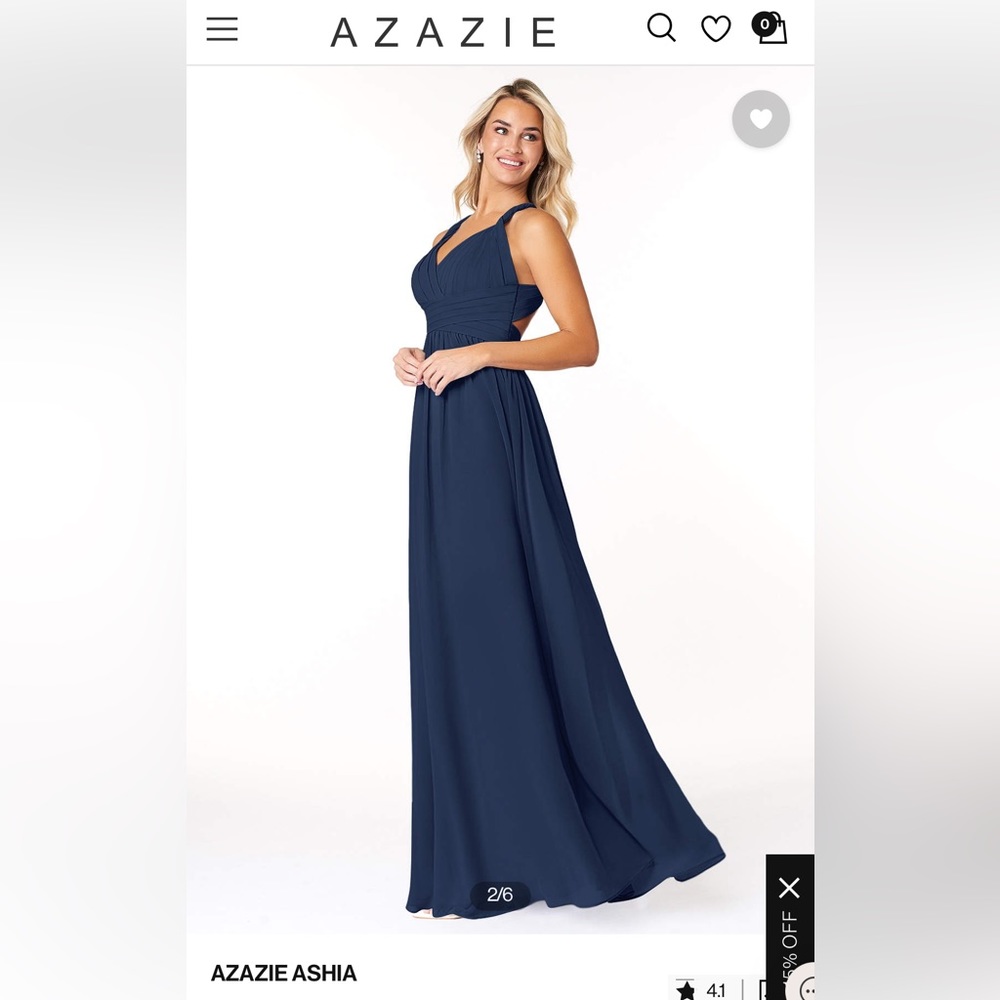AZAZIE ASHIA A-Line Pleated Chiffon Floor-Length Dress Navy Size 12 Bridesmaid